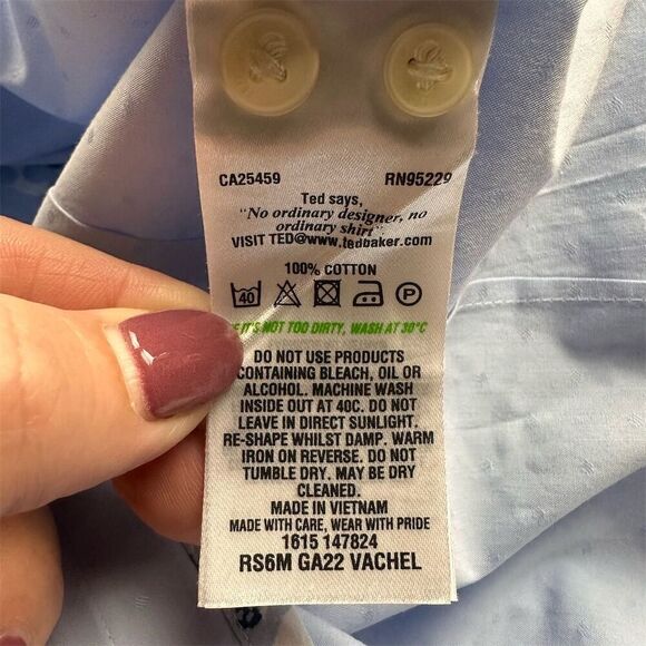 Ted Baker Endurance Men's Light Blue Dress Shirt Size 15 Long Sleeve Button-Down - Picture 7 of 8